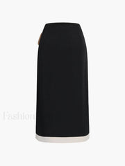 Tie Front Contrast Trendy Trim Midi Skirt Skirts