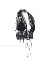 Tie Front Lace Halter Tank Top Corset Top