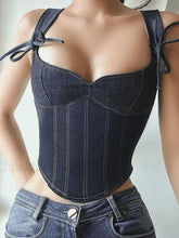 Tie Strap Denim Corset Top Blue / S Tops&Tees