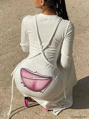 Tie Strap Slit Long Sleeve Maxi Dress Maxi Dresses