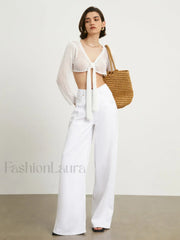 Tied Charming Pointelle Cardigan Sweaters L