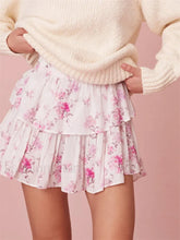 Tiered Floral Ruffle Mini Skirt PINK / S