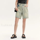 Trendy Bermuda Straight Leg Denim Street Style Short