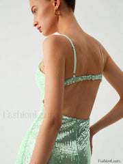 Triggered Sequin Open Trendy Back Long Dress Dresses