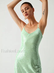 Triggered Sequin Open Trendy Back Long Dress Dresses