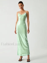 Triggered Sequin Open Trendy Back Long Dress Green / S Dresses