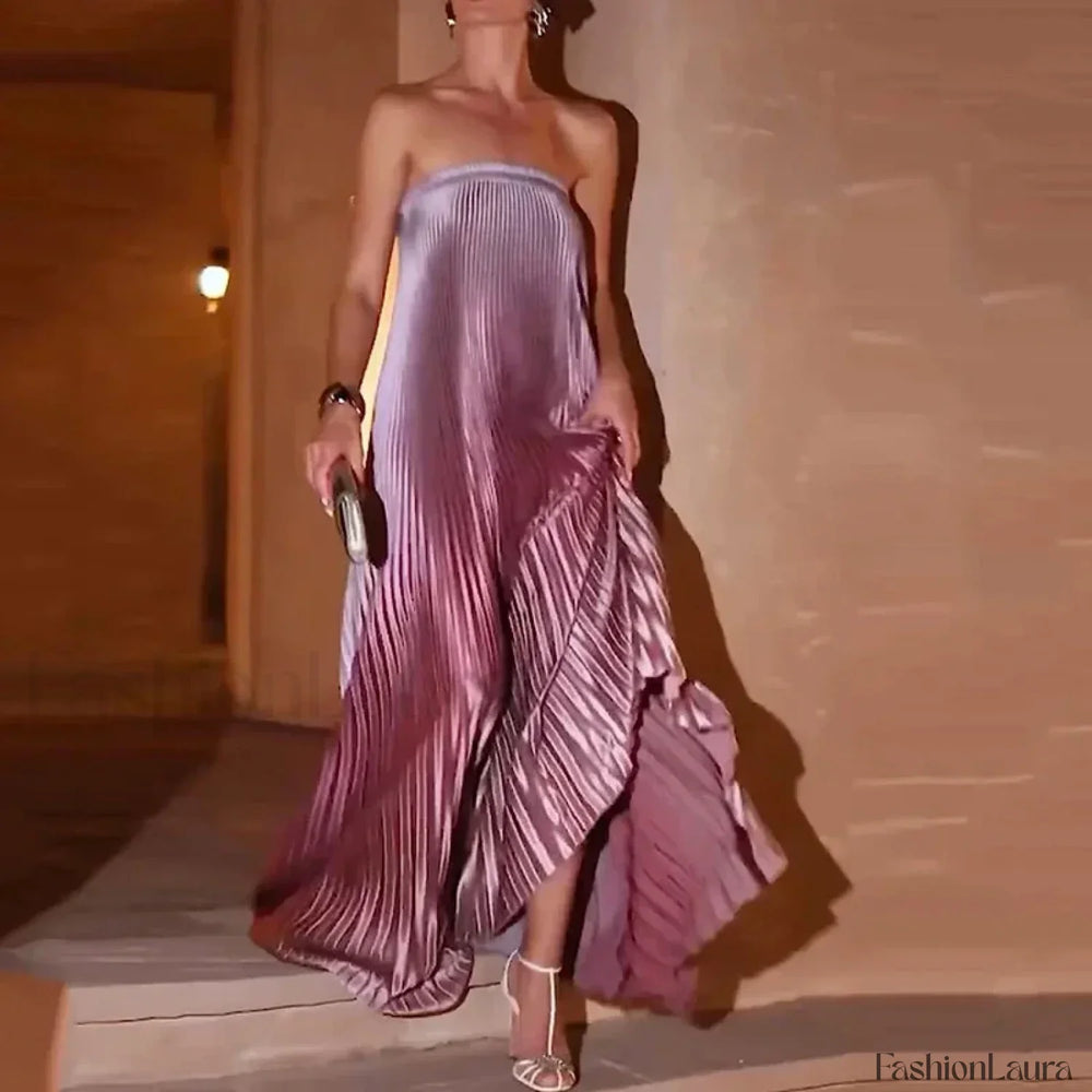 Tube Top Pleated Mermaid Maxi Dress Pink / XS