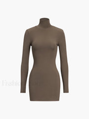 Turtleneck Open Back Trendy Long Sleeve Short Dress Dresses