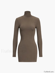 Turtleneck Open Back Trendy Long Sleeve Short Dress Dresses