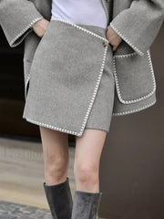 Tweed Contrast Graceful Trim Midi Skirt Light Grey / XS Skirts