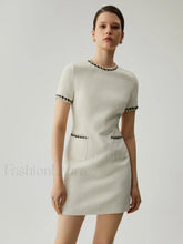 Tweed Contrast Trim Trendy Pocket Mini Dress White / XS Dresses