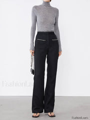 Tweed Contrast Trim Trendy Pocket Straight Leg Pants Pants