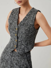Tweed Metallic Graceful Button Vest Vests