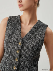 Tweed Metallic Graceful Button Vest Vests