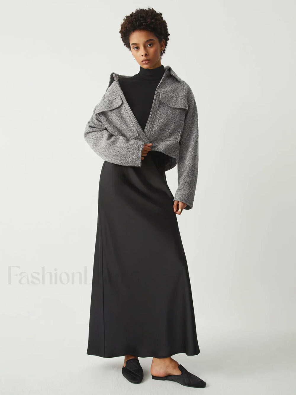 Tweed Open Collar Trendy Zip Up Crop Jacket Jackets