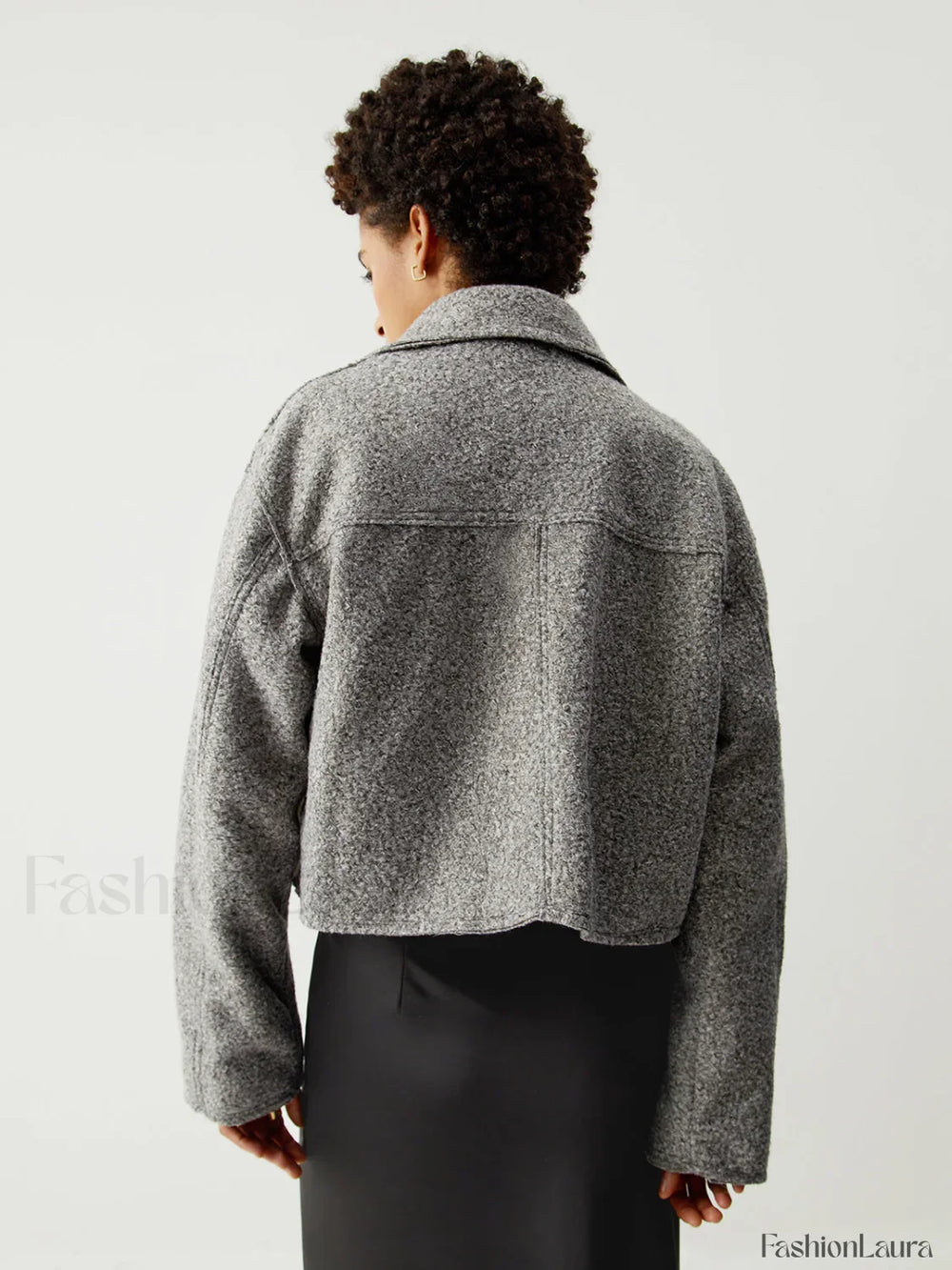 Tweed Open Collar Trendy Zip Up Crop Jacket Jackets