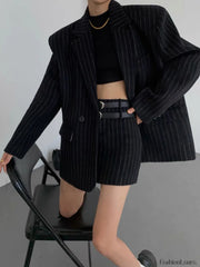 Tweed Pinstripe Graceful Oversized Blazer Blazers