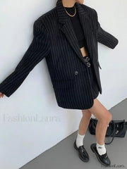 Tweed Pinstripe Graceful Oversized Blazer Blazers