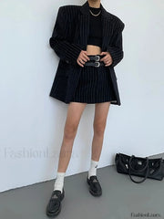 Tweed Pinstripe Graceful Oversized Blazer Blazers