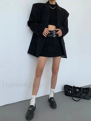 Tweed Pinstripe Graceful Oversized Blazer Blazers