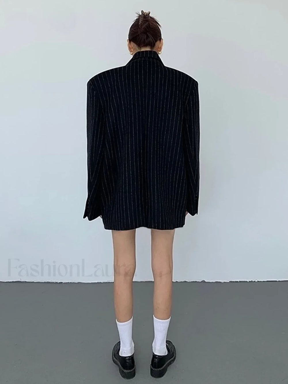 Tweed Pinstripe Graceful Oversized Blazer Blazers