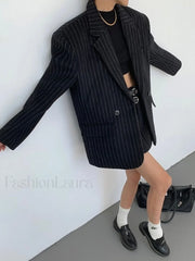 Tweed Pinstripe Graceful Oversized Blazer Blazers