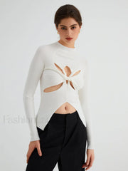 Twist Cutout Rib Trendy Long Sleeve Top White / S Sweaters L