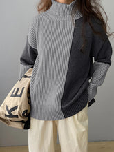 Two Tone Colorblock High Modern Neck Ribbed Knit Sweater Grey / XS Sweaters L