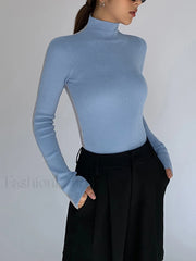 Two Tone Double Sided Modern Long Sleeve Knit Top Blue / XS Sweaters L