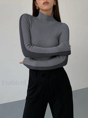 Two Tone Double Sided Modern Long Sleeve Knit Top Grey / XS Sweaters L