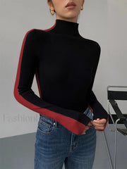 Two Tone Double Sided Modern Long Sleeve Knit Top Red / XS Sweaters L