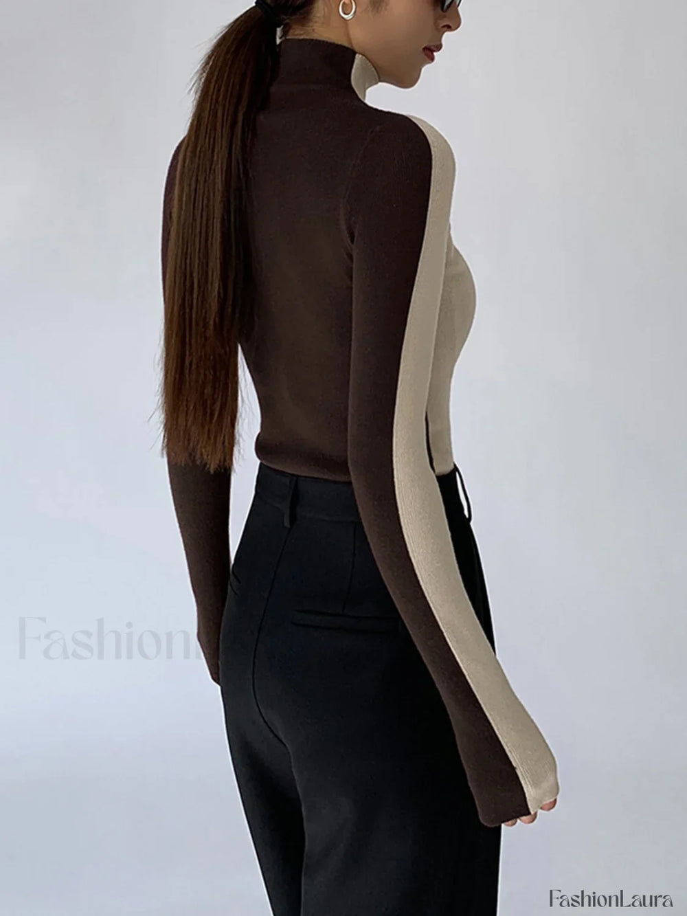 Two Tone Double Sided Modern Long Sleeve Knit Top Sweaters L