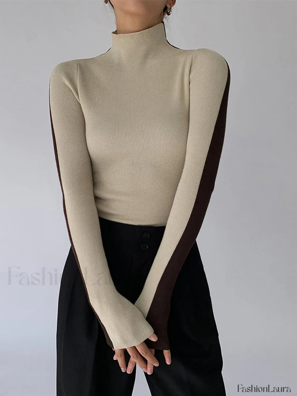 Two Tone Double Sided Modern Long Sleeve Knit Top Sweaters L