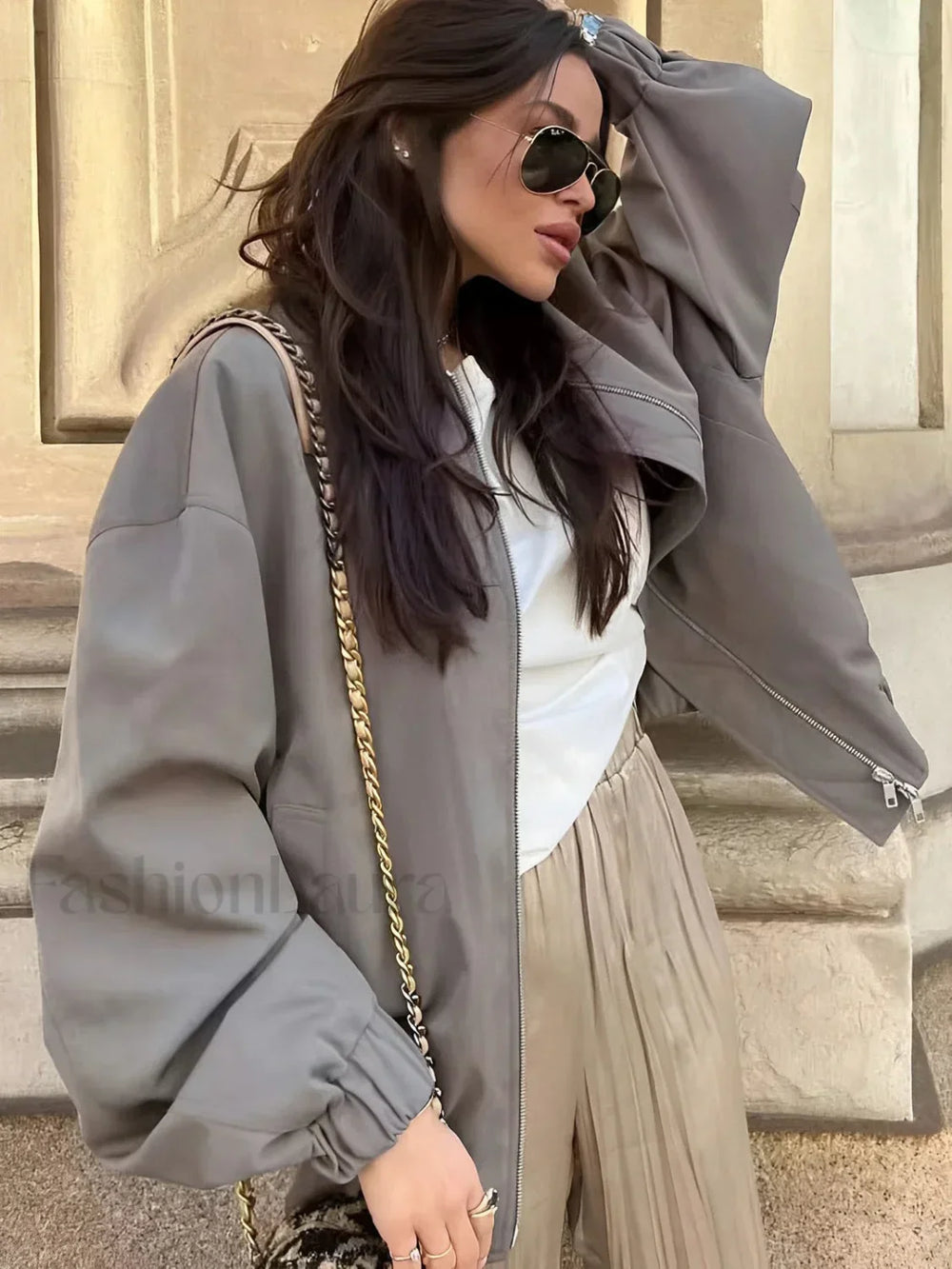 Utility Pockets Graceful Bomber Jacket Grey / S Jackets