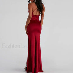 V High Slit Maxi Dress Red L / Red Formal Dresses