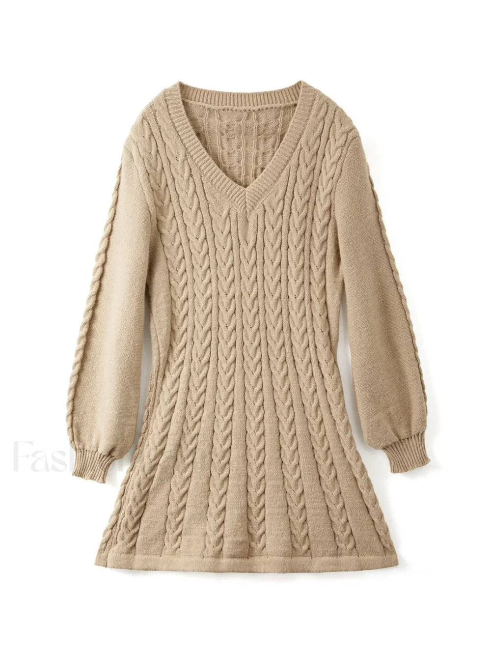 V Neck Cable Knit Long Sleeve Mini Dress Mini Dresses
