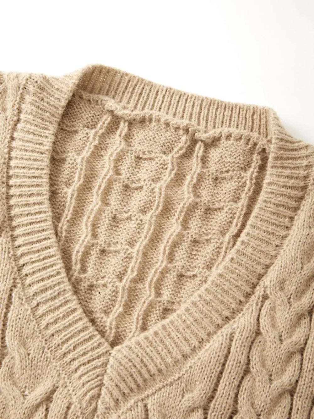 V Neck Cable Knit Long Sleeve Mini Dress Mini Dresses