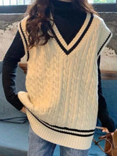 V Neck Cable Knit Sweater Vest Beige / S Sweaters