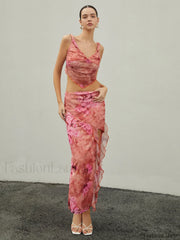 V Neck Crop Floral Trendy Print Cami Top Tank Tops & Camis