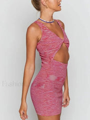 V Neck Cutout Knit Mini Dress Mini Dresses