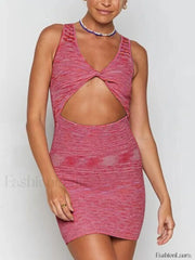 V Neck Cutout Knit Mini Dress Pink / S Mini Dresses