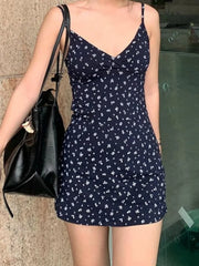 V Neck Ditsy Floral Mini Dress Black / S Mini Dresses