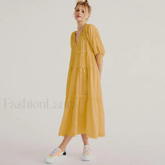 V Neck Embroidery Midi Boho Dress