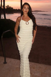 V Neck Halter Bodycon Maxi Dress Apricot / S