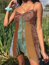 V Neck Patchwork Mini Dress Brown / S Mini Dresses