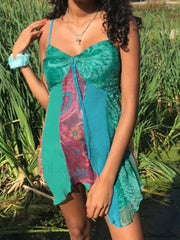 V Neck Patchwork Mini Dress Mini Dresses