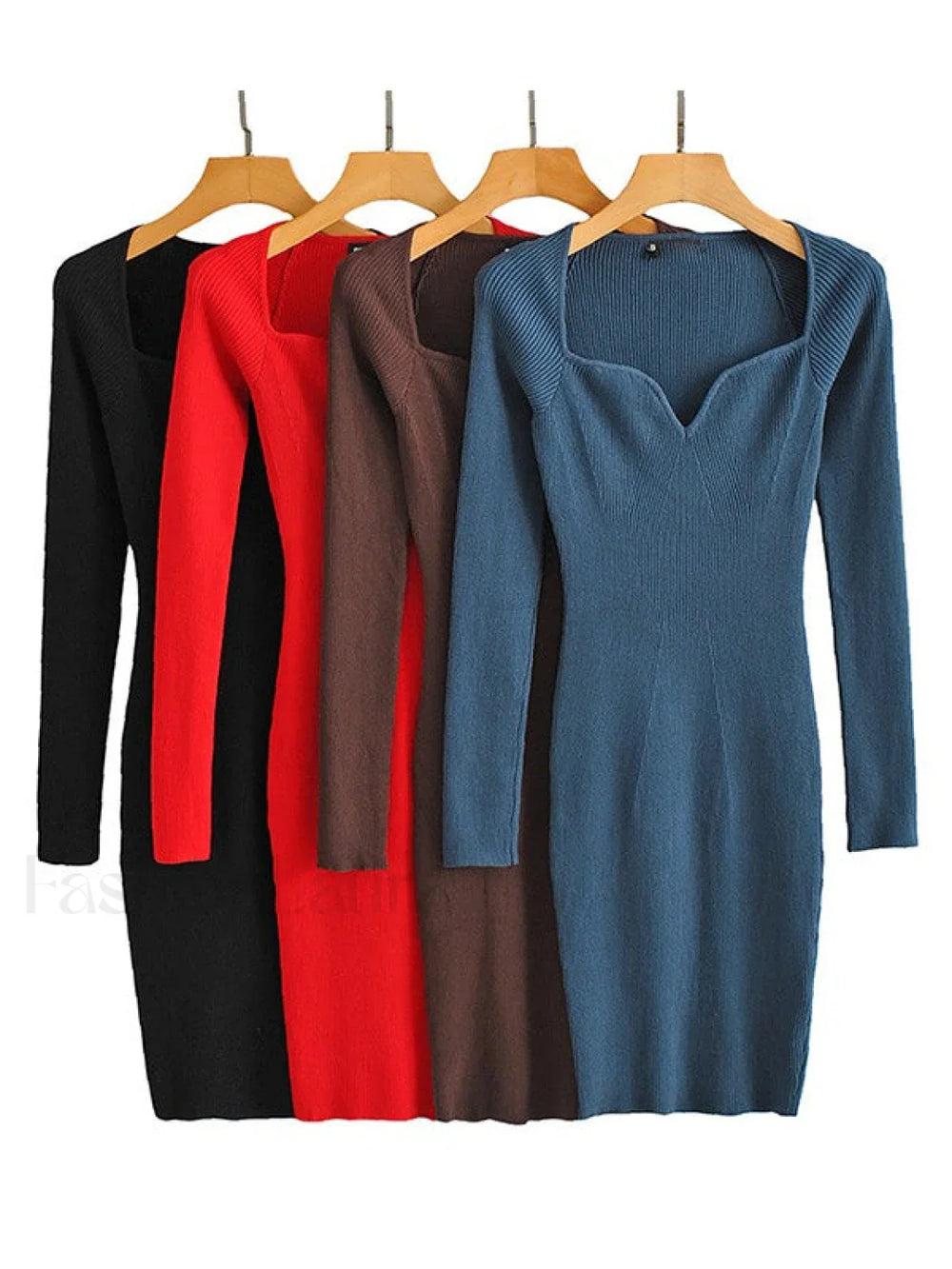 V Neck Ribbed Knit Long Sleeve Mini Dress Mini Dresses