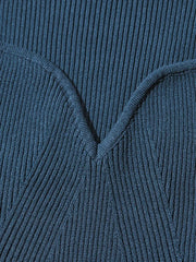 V Neck Ribbed Knit Long Sleeve Mini Dress Mini Dresses