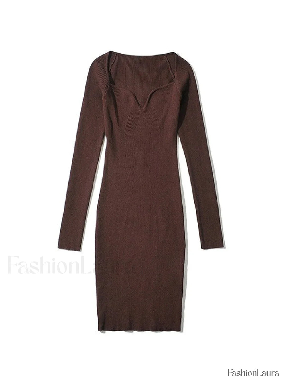 V Neck Ribbed Knit Long Sleeve Mini Dress Mini Dresses
