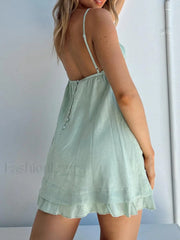 V Neck Ruffle Hem Mini Dresses Mini Dresses